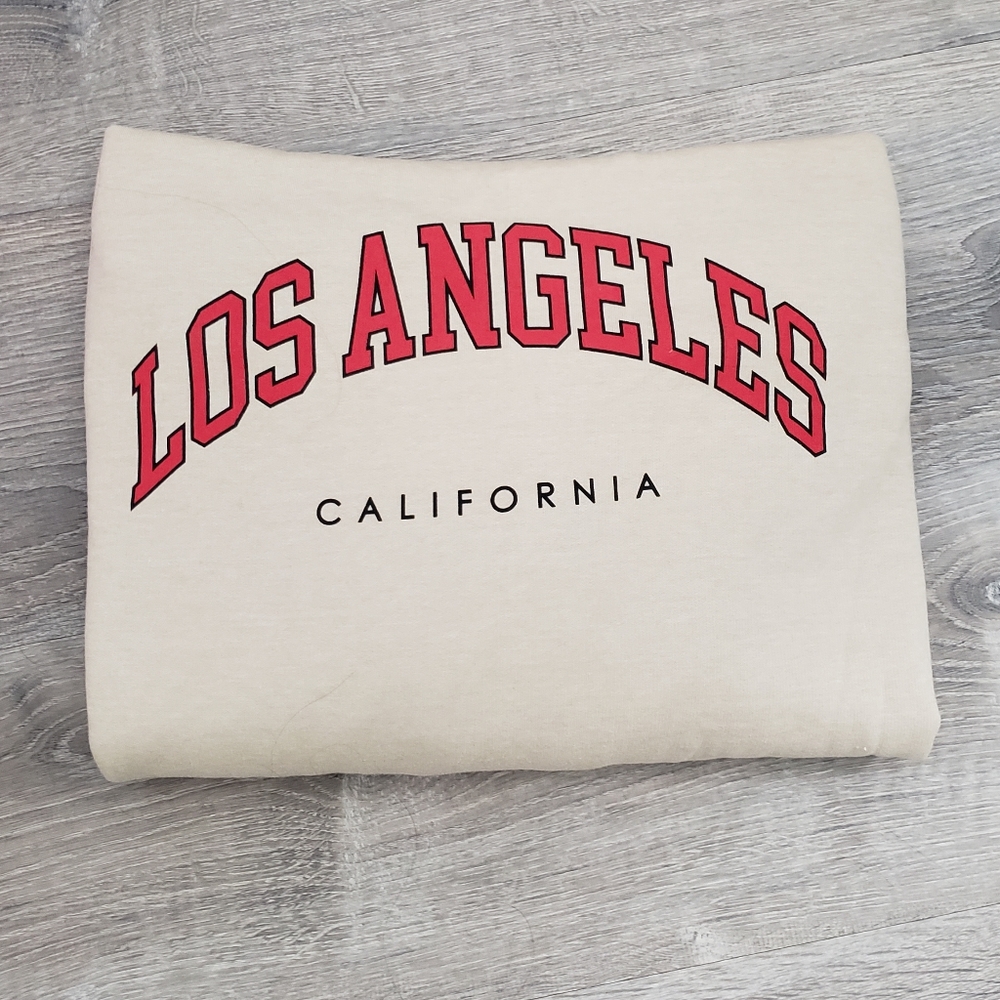 BooHoo Man Los Angeles California Oversized Sweatshirt, Tan, Men Medium